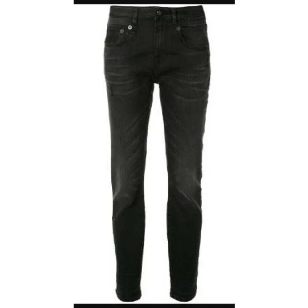 R13 Mid-Rise Boy Skinny Black Jeans Stratford Clean Sz 25 Whiskered (a